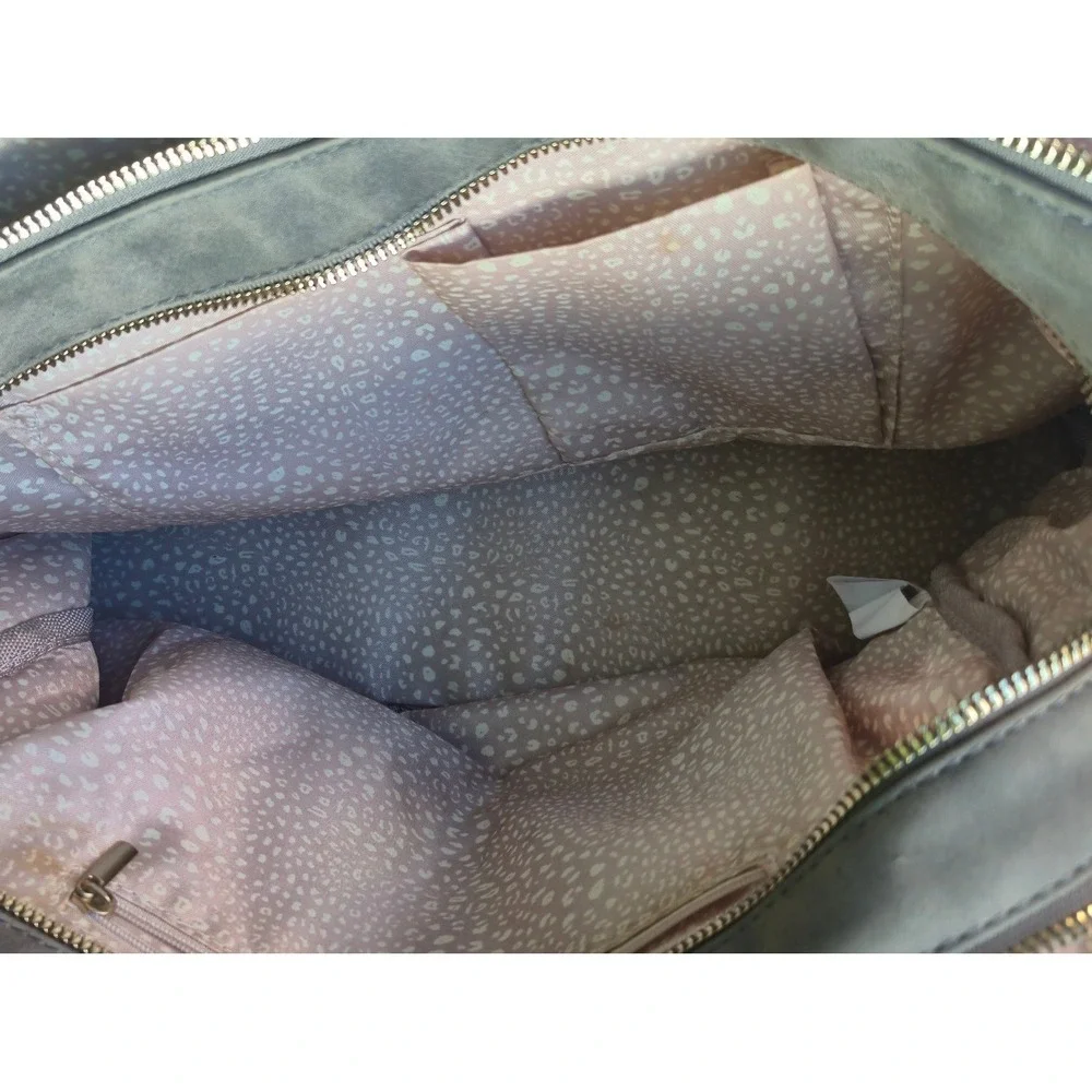 Grey Faux Suede Multi-Zip‎ Satchel Handbag Gold Hardware Crossbody Bag